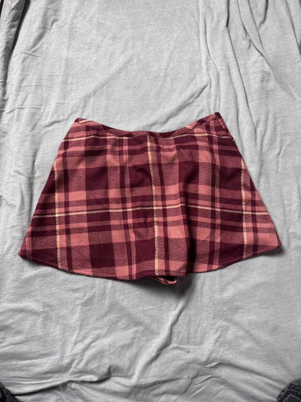 Plaid Mini Skort - Burgundy Pink